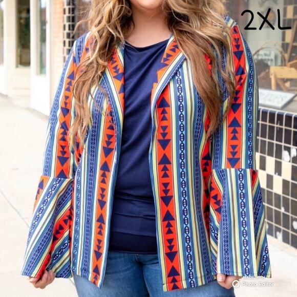 NWT L&B Aztec Bell Sleeve Blazer Size 2XL - Picture 1 of 6